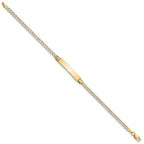 14k with Rhodium Polished Solid Chain/Solid Plate Pav‚ Curb Link 26x5mm Plate 6 inch Baby/Child ID Bracelet