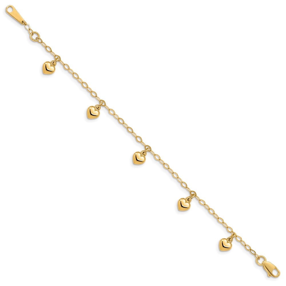 14K Puffed Heart 6 inch Childs Charm Bracelet
