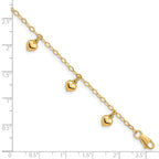 14K Puffed Heart 6 inch Childs Charm Bracelet