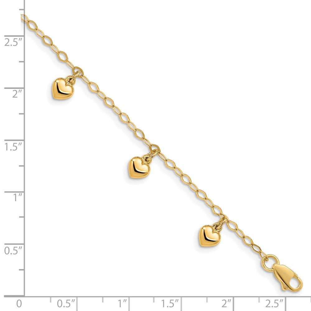 14K Puffed Heart 6 inch Childs Charm Bracelet