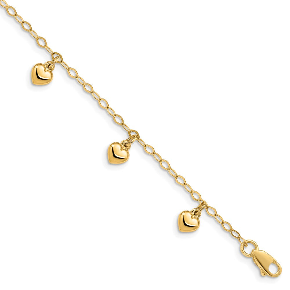 14K Puffed Heart 6 inch Childs Charm Bracelet