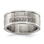 CHICAGO BLACKHAWKS STAINLESS STEEL LOGO BAND RING SIZE 6