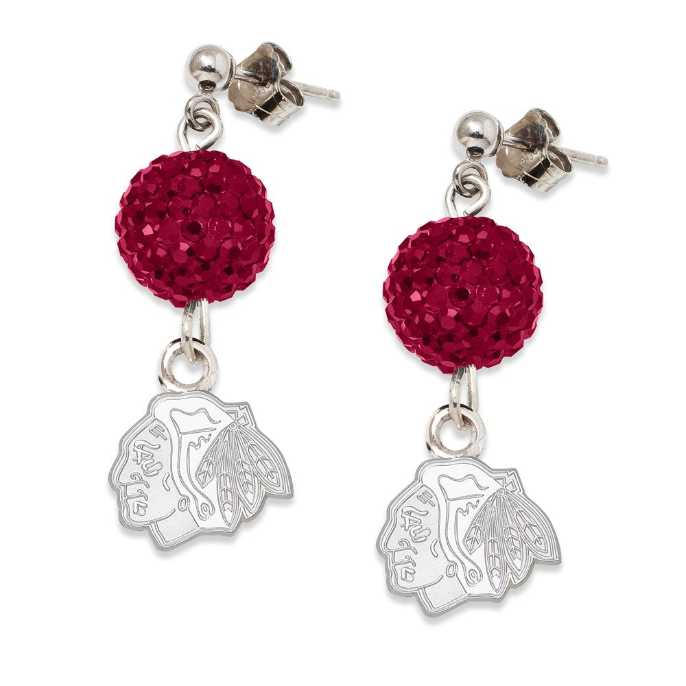 Sterling Silver NHL LogoArt Chicago Blackhawks Crystal Ovation Earrings