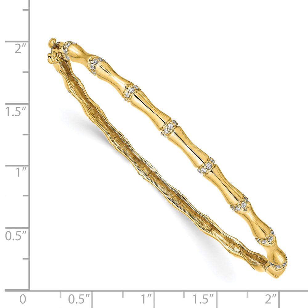 14k Bamboo Design Complete 1/4 carat Diamond Hinged Oval Bangle Bracelet