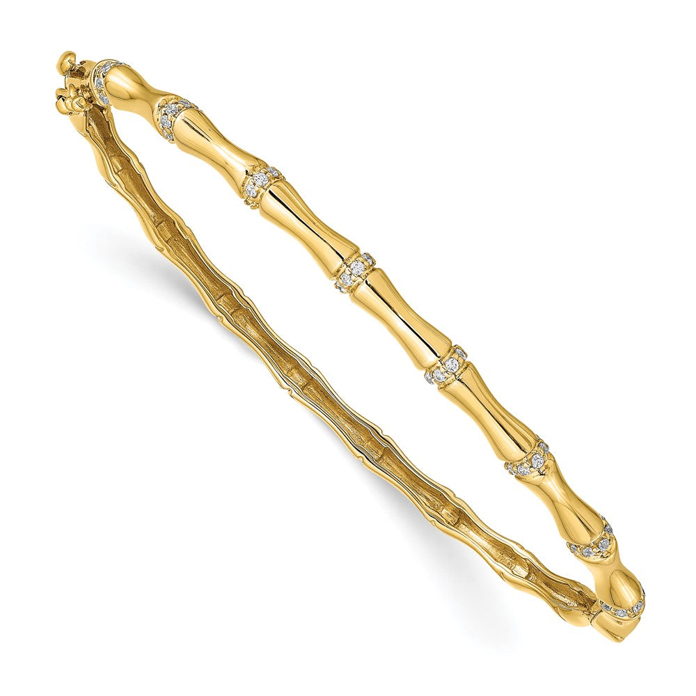 14k Bamboo Design Complete 1/4 carat Diamond Hinged Oval Bangle Bracelet