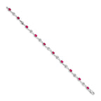 14k White Gold Complete Oval Ruby and Round White Sapphire Curved Link 7 inch Bracelet