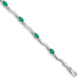 14k White Gold Complete Diamond and Oval Emerald Wavy Link 7 inch Bracelet