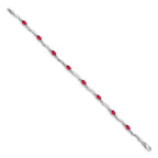 14k White Gold Complete Diamond and Oval Ruby Wavy Link 7 inch Bracelet