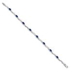 14k White Gold Complete Diamond and Oval Sapphire Wavy Link 7 inch Bracelet
