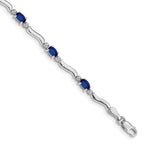 14k White Gold Complete Diamond and Oval Sapphire Wavy Link 7 inch Bracelet