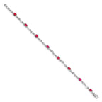 14k White Gold Complete Diamond and Oval Ruby Twisted Link 7 inch Bracelet