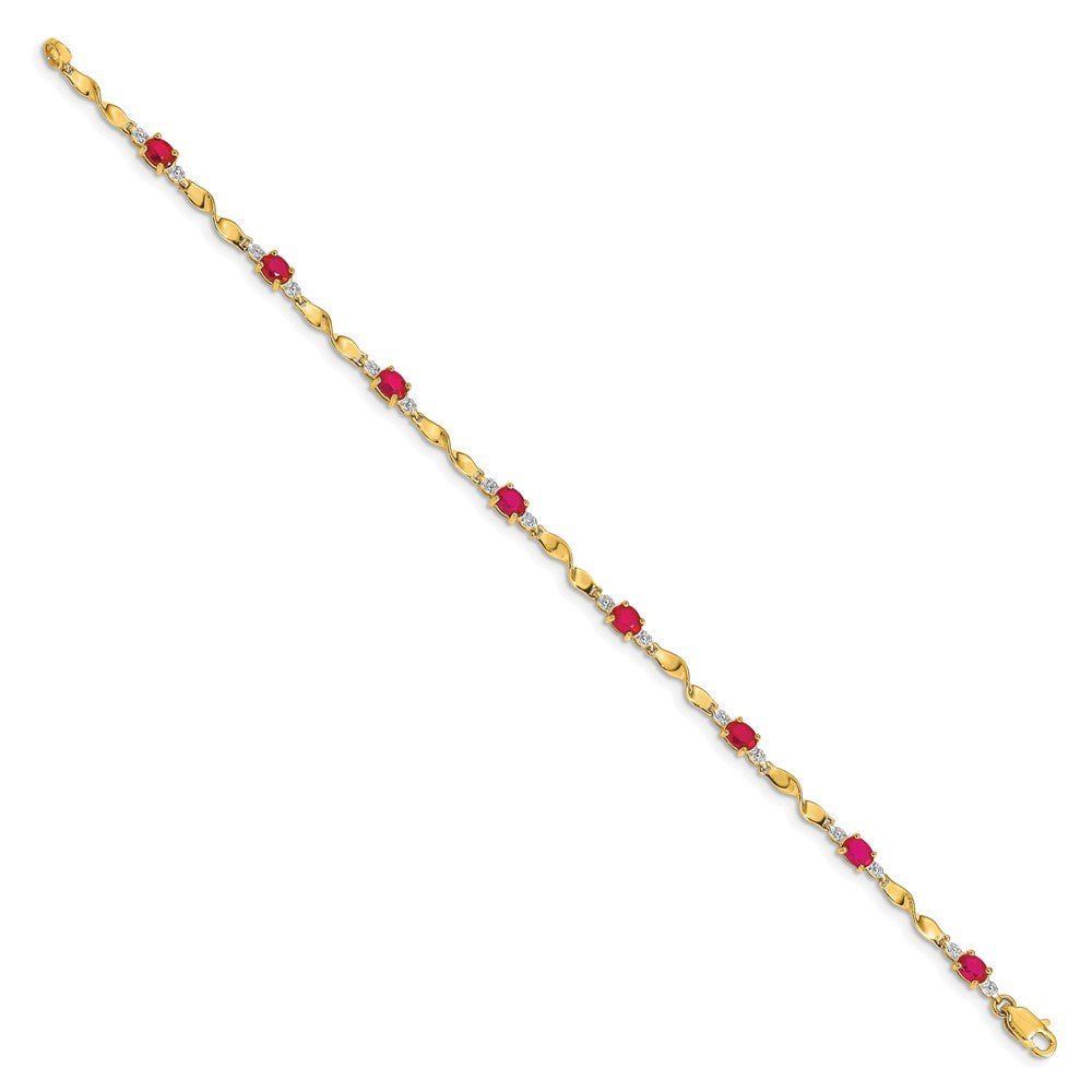 14k Complete Diamond and Oval Ruby Twisted Link 7 inch Bracelet