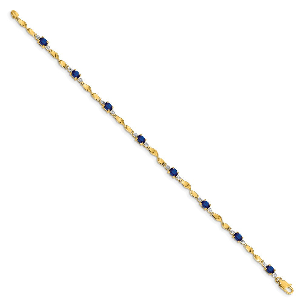 14k Complete Diamond and Oval Sapphire Twisted Link 7 inch Bracelet