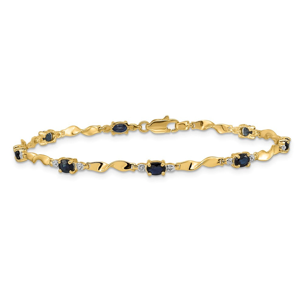 14k Complete Diamond and Oval Sapphire Twisted Link 7 inch Bracelet