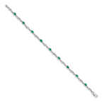 14k White Gold Complete Diamond and Oval Emerald Fancy Link 7.25 inch Bracelet