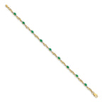 14k Complete Diamond and Oval Emerald Fancy Link 7.25 inch Bracelet