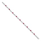 14k White Gold Complete Diamond and Oval Ruby Fancy Link 7.25 inch Bracelet