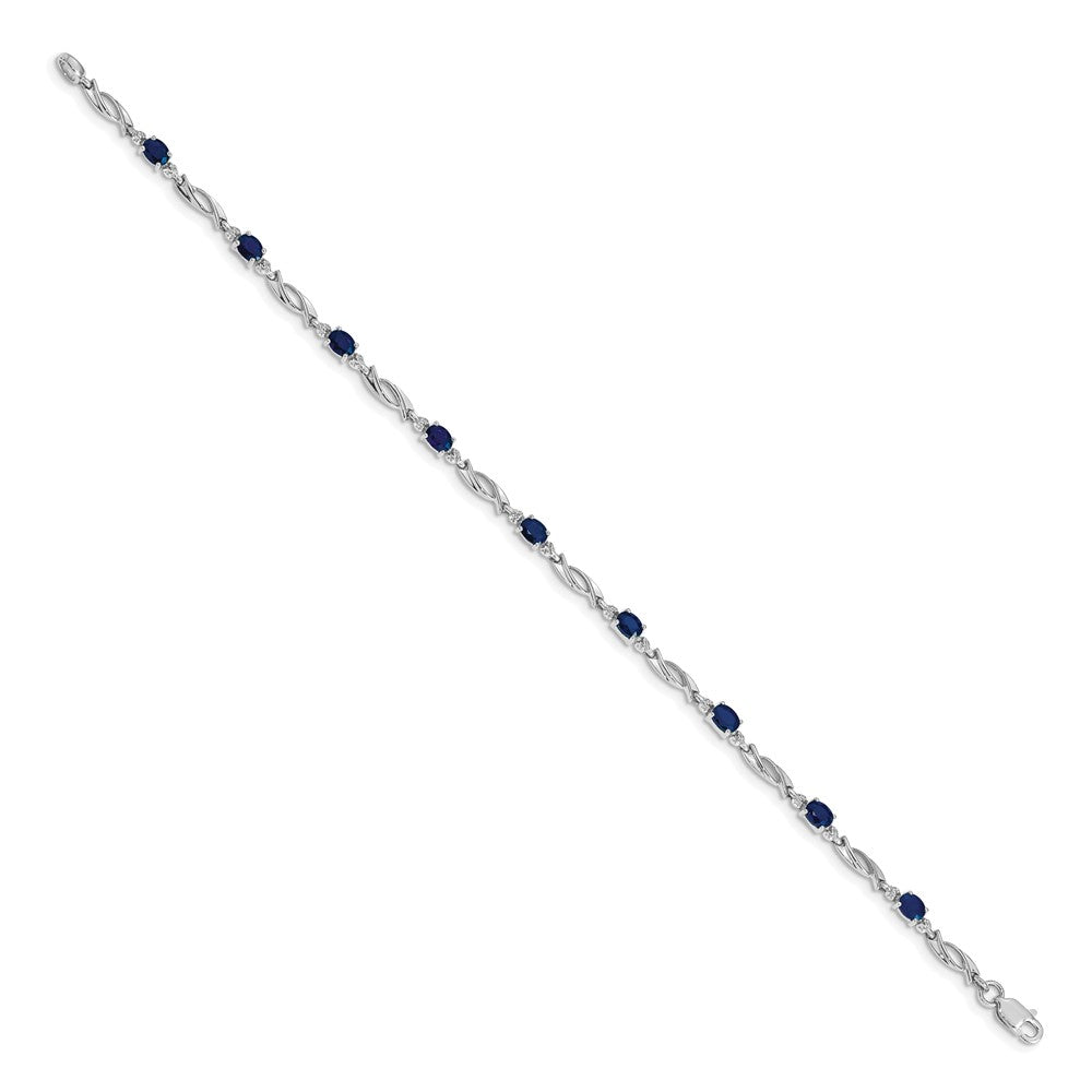 14k White Gold Complete Diamond and Oval Sapphire Fancy Link 7.25 inch Bracelet