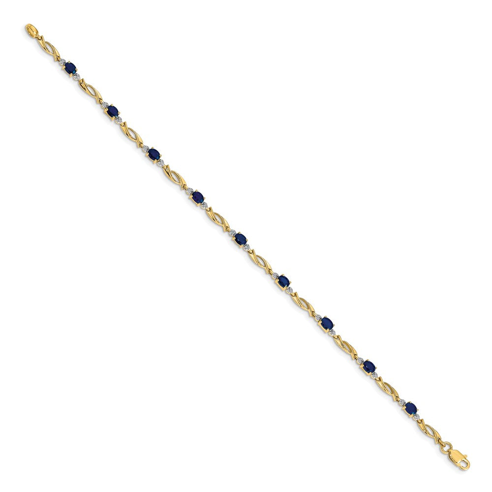 14k Complete Diamond and Oval Sapphire Fancy Link 7.25 inch Bracelet