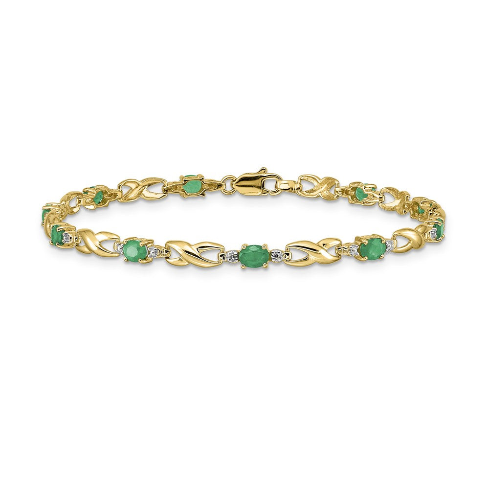 14k Complete Diamond and Oval Emerald Infinity Link 7.25 inch Bracelet