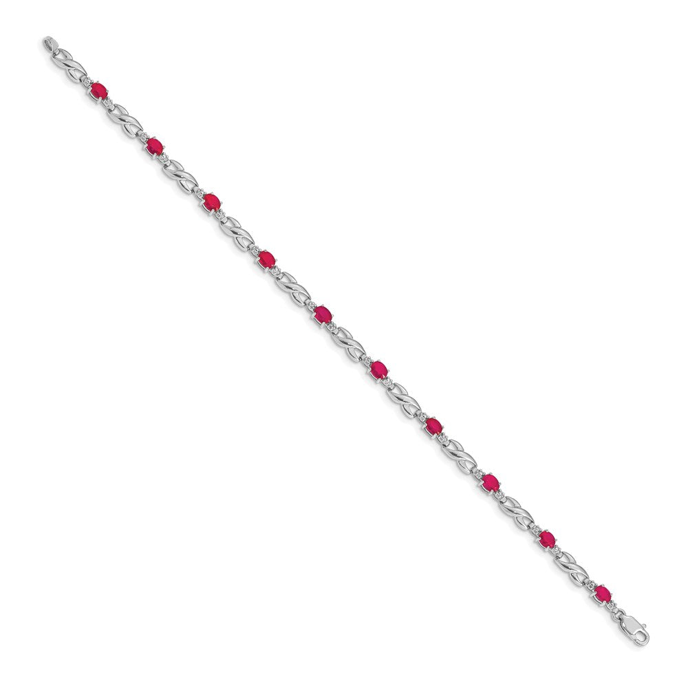 14k White Gold Complete Diamond and Oval Ruby Infinity Link 7.25 inch Bracelet