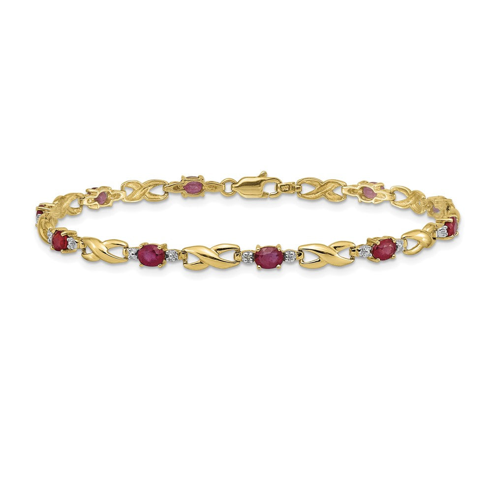 14k Complete Diamond and Oval Ruby Infinity Link 7.25 inch Bracelet