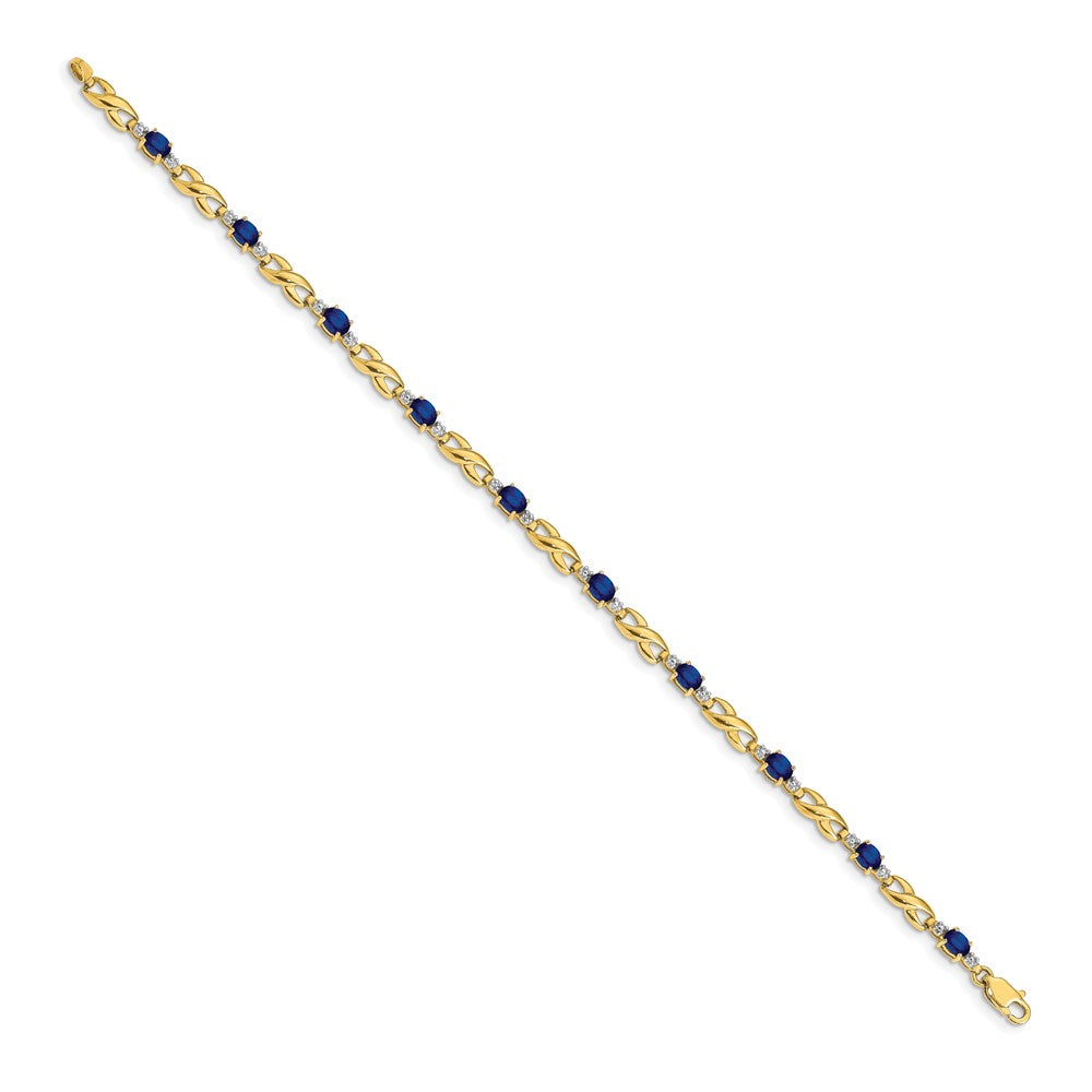 14k Complete Diamond and Oval Sapphire Infinity Link 7.25 inch Bracelet