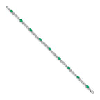 14k White Gold Complete Diamond and Oval Emerald X-design 7.25 inch Bracelet