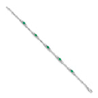 14k White Gold Complete Diamond and Oval Emerald Heart Design 7 inch Bracelet