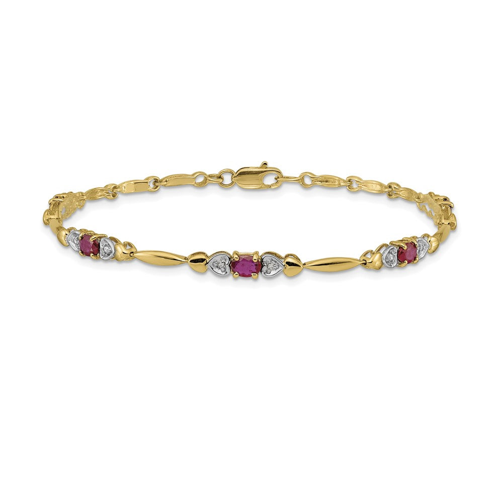 14k Complete Diamond and Oval Ruby Heart Design 7 inch Bracelet