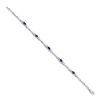 14k White Gold Complete Diamond and Oval Sapphire Heart Design 7 inch Bracelet