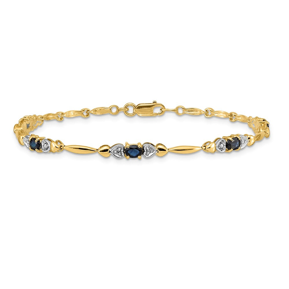 14k Complete Diamond and Oval Sapphire Heart Design 7 inch Bracelet