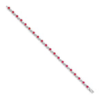 14k White Gold Complete Round Ruby Fancy Link 7 inch Bracelet