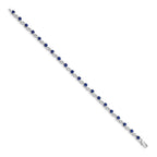 14k White Gold Complete Round Sapphire Fancy Link 7 inch Bracelet