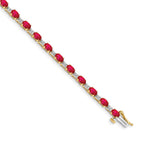 14k Complete Diamond and Oval Ruby 7 inch Bracelet