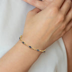 14k Complete Diamond and Oval Sapphire Open Link 7 inch Bracelet