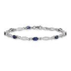 14k White Gold Complete Diamond and Oval Sapphire 7.25 inch Bracelet