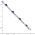 14k White Gold Complete Diamond and Oval Sapphire 7.25 inch Bracelet