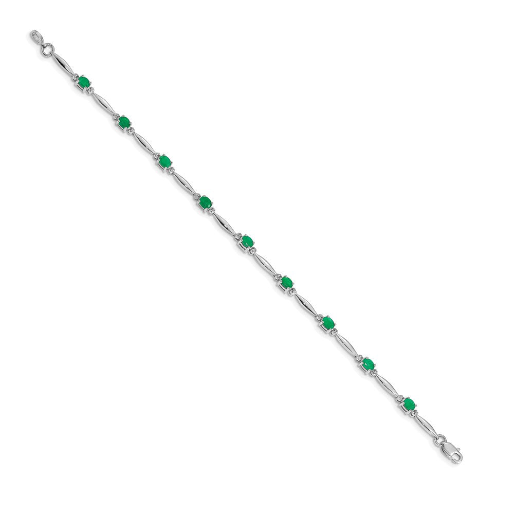 14k White Gold Complete Diamond and Oval Emerald 7.25 inch Bracelet