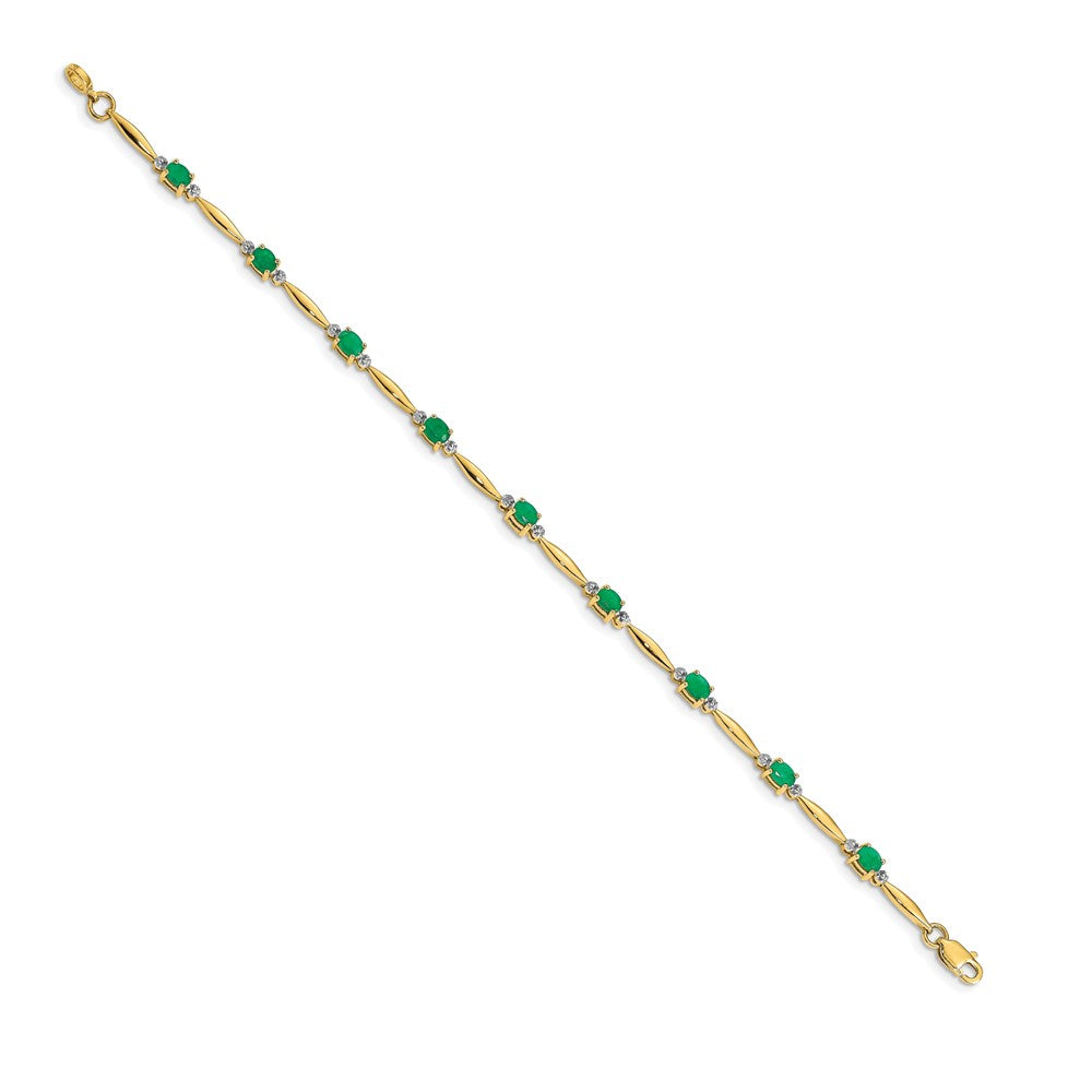 14k Complete Diamond and Oval Emerald 7.25 inch Bracelet