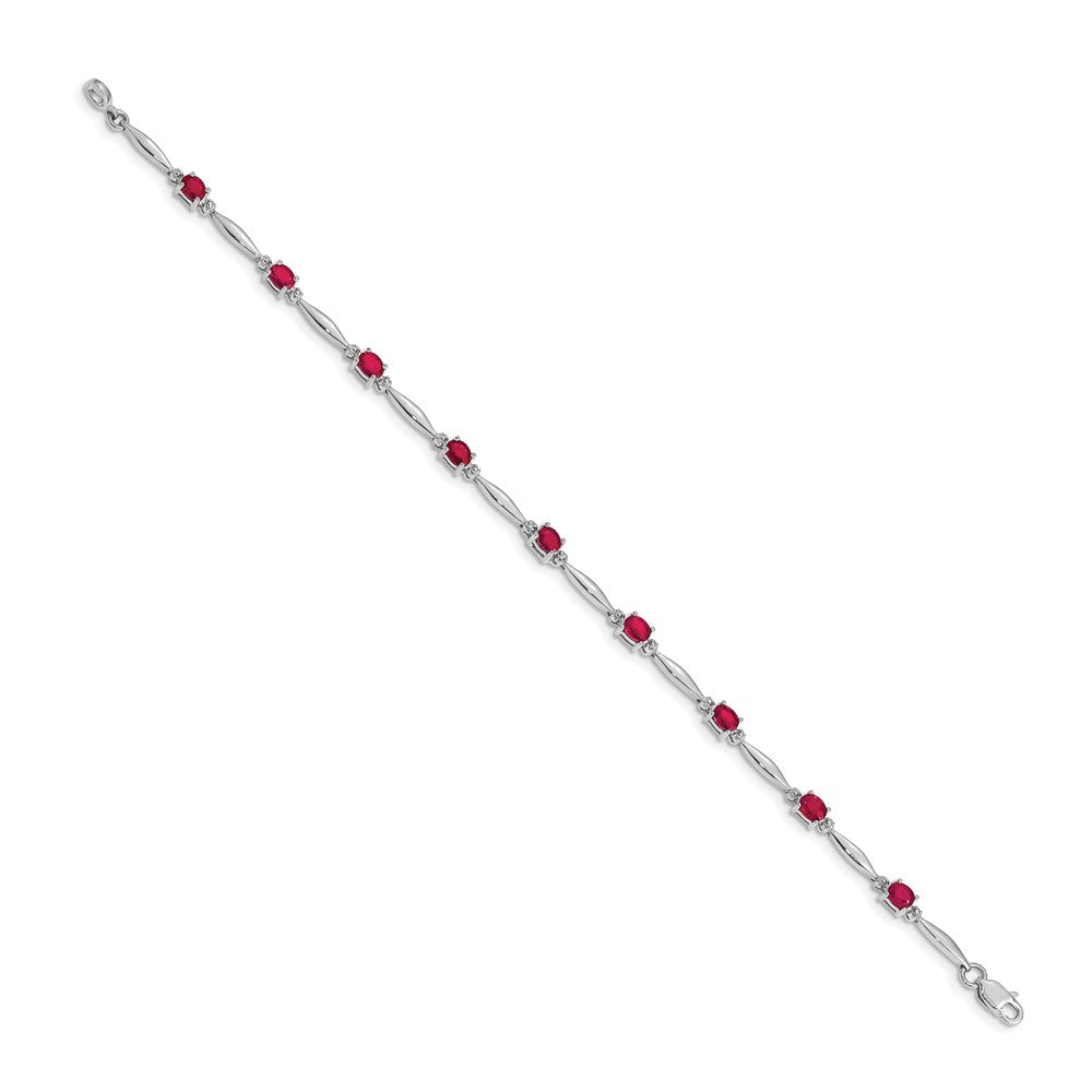 14k White Gold Complete Diamond and Oval Ruby 7.25 inch Bracelet