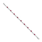 14k White Gold Complete Diamond and Oval Ruby 7.25 inch Bracelet