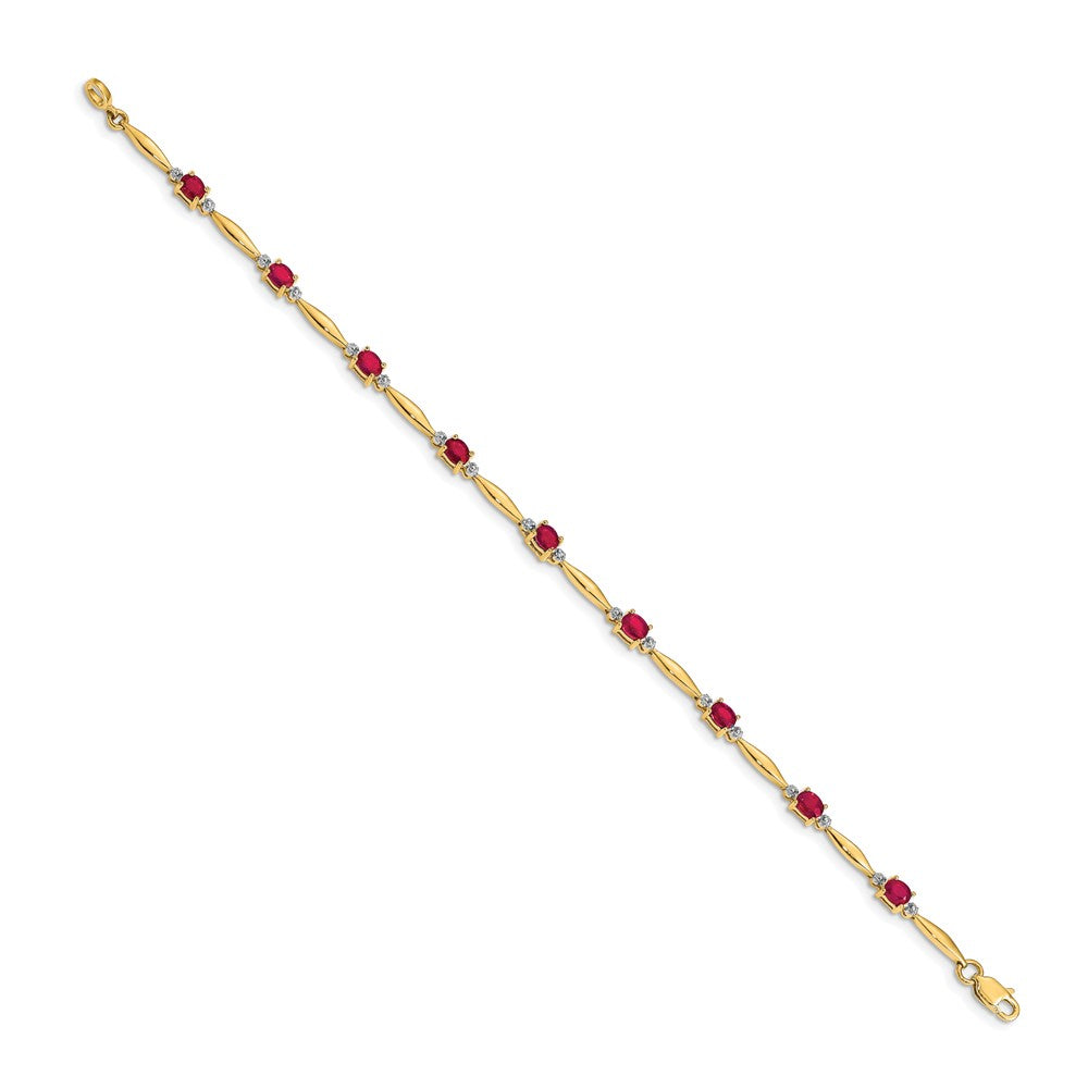 14k Complete Diamond and Oval Ruby 7.25 inch Bracelet