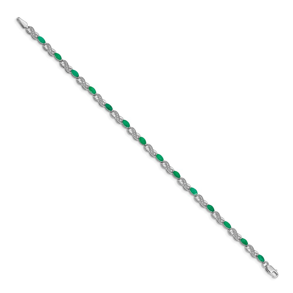 14k White Gold Complete Diamond and Oval Emerald Infinity 7.25 inch Bracelet