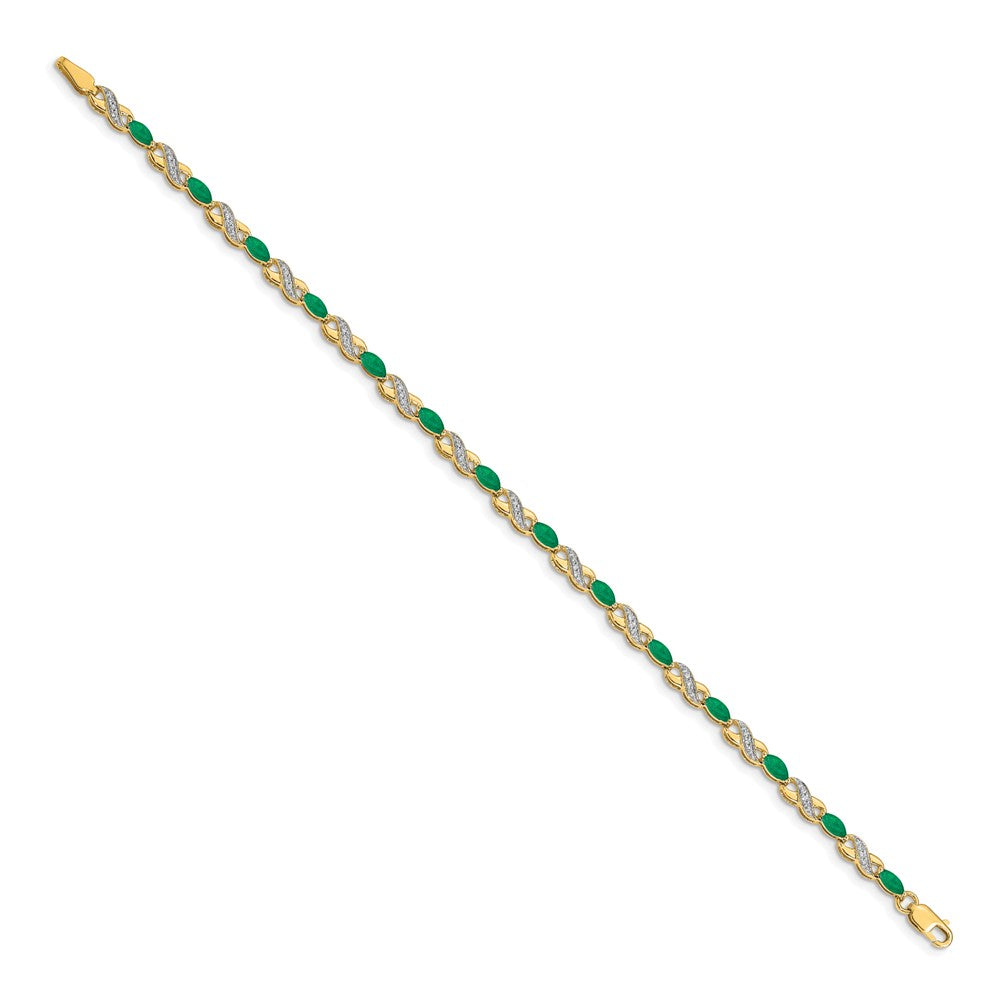 14k Complete Diamond and Oval Emerald Infinity 7.25 inch Bracelet