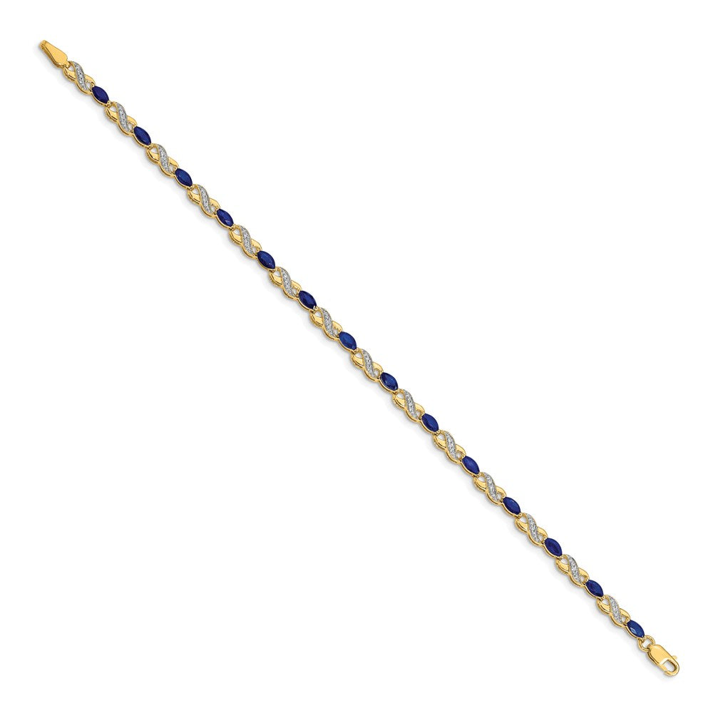 14k Complete Diamond and Oval Sapphire Infinity 7.25 inch Bracelet