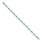 14k White Gold Complete Diamond and Oval Emerald Curved Link 7 inch Bracelet