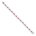 14k White Gold Complete Diamond and Oval Ruby Curved Link 7 inch Bracelet
