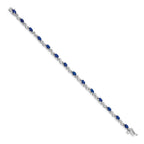 14k White Gold Complete Diamond and Oval Sapphire Curved Link 7 inch Bracelet
