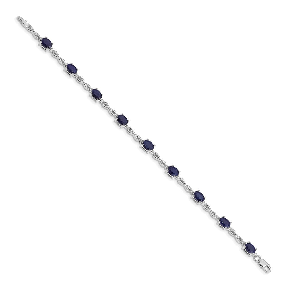 14k White Gold Complete Diamond and Oval Sapphire Infinity 7 inch Bracelet
